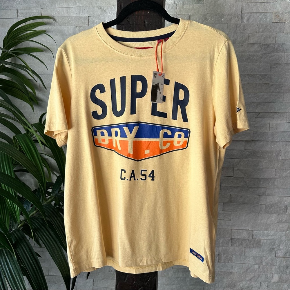 Superdry Yellow Cali Surf Classic Cotton T-Shirt Size 10 New with Tags